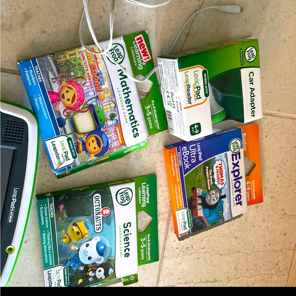 Leap frog tablet with games & car adapter